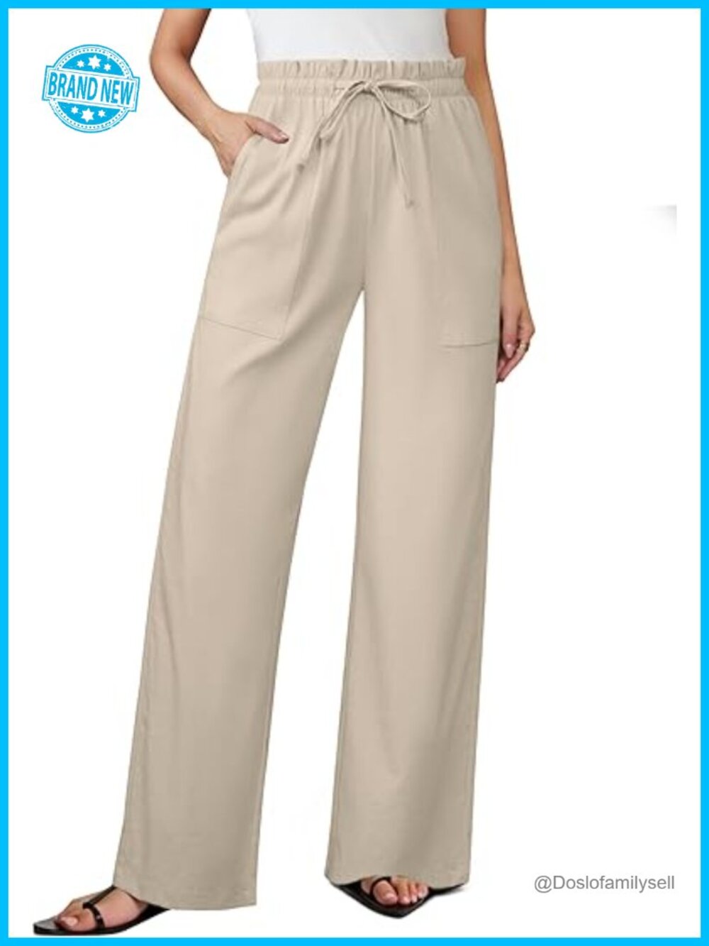 High Waisted Linen Wide Leg Palazzo Pants with Pockets